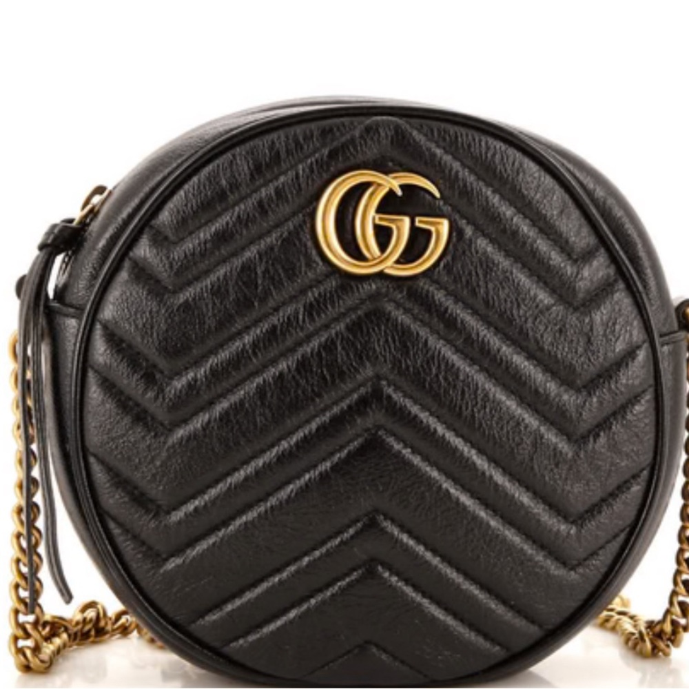 Azalea Calfskin Matelasse Heart
Mini GG Marmont Round Shoulder
Bag Black